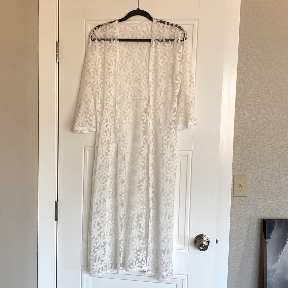 White floral lace kimono